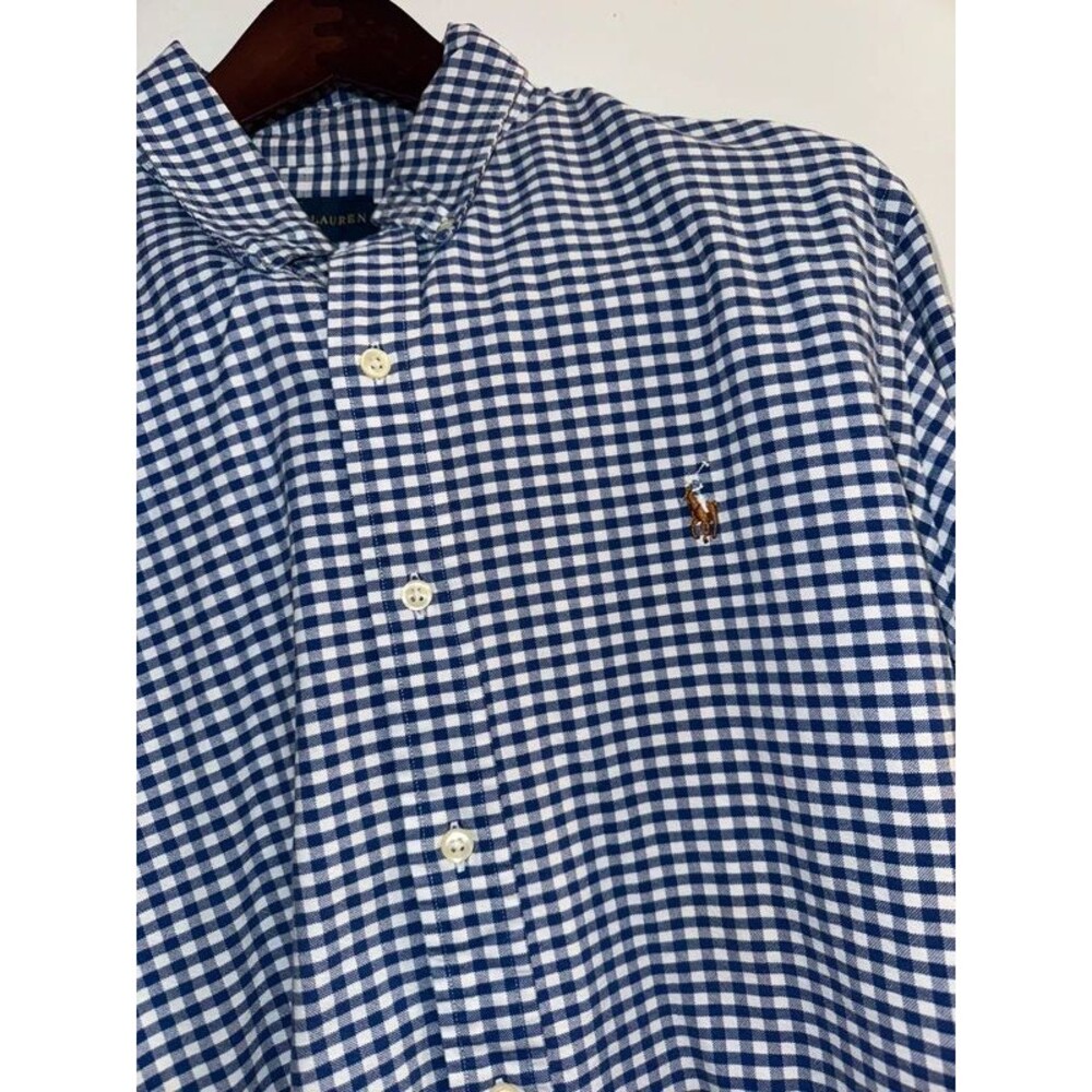 Men’s Ralph Lauren Gingham Blue & White Button Down-Size Large